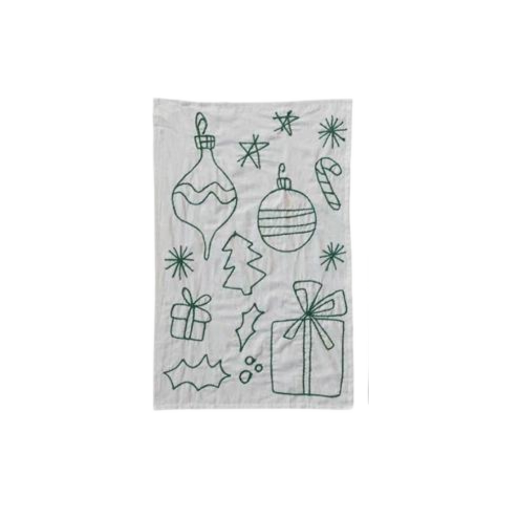 Embroidered Holiday Tea Towel