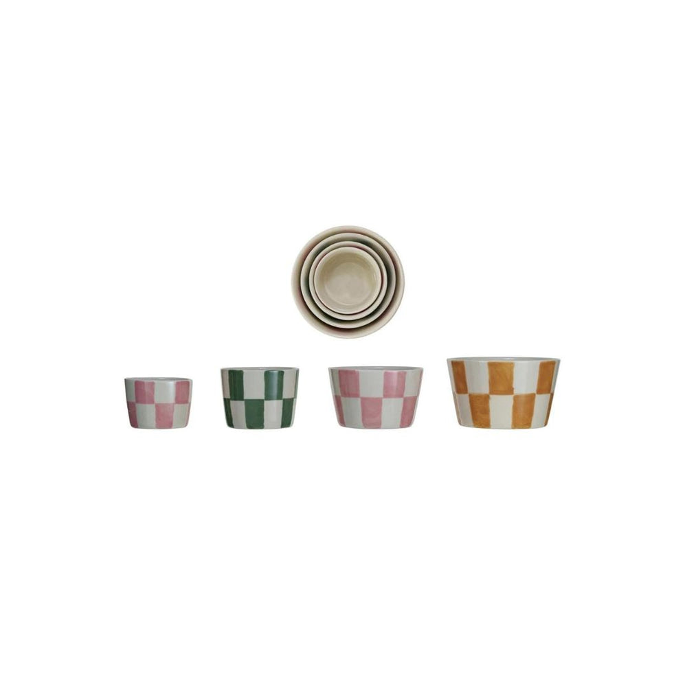 Painted Check Nesting Bowls, Set of 4