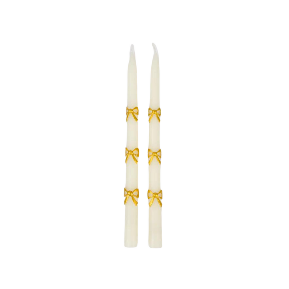 Gold Bow Taper Candles