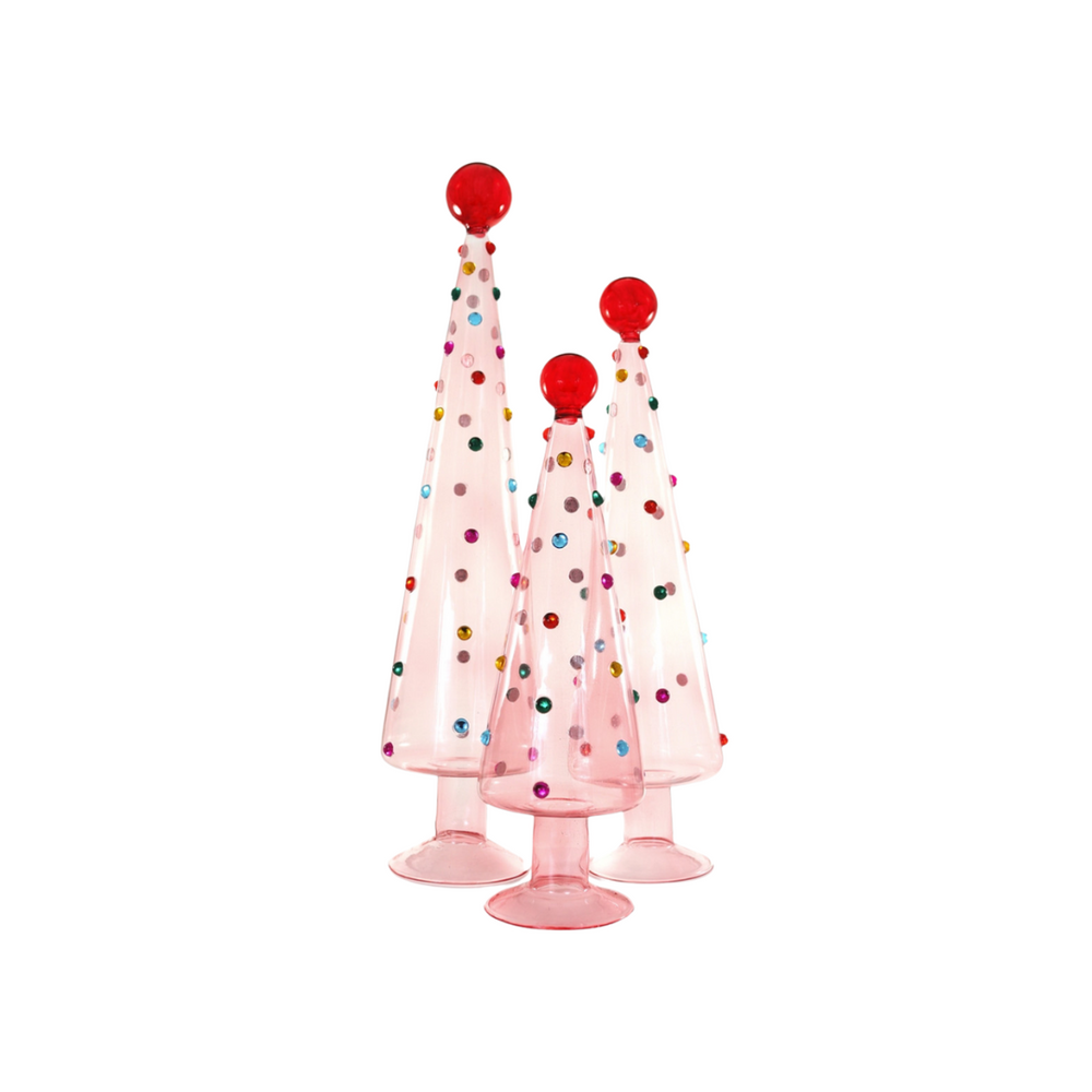 Pink Dotted Glass Tree Set