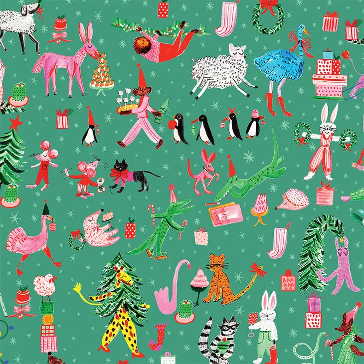 Holiday Party at the Zoo Gift Wrap - Roll of 3 Sheets