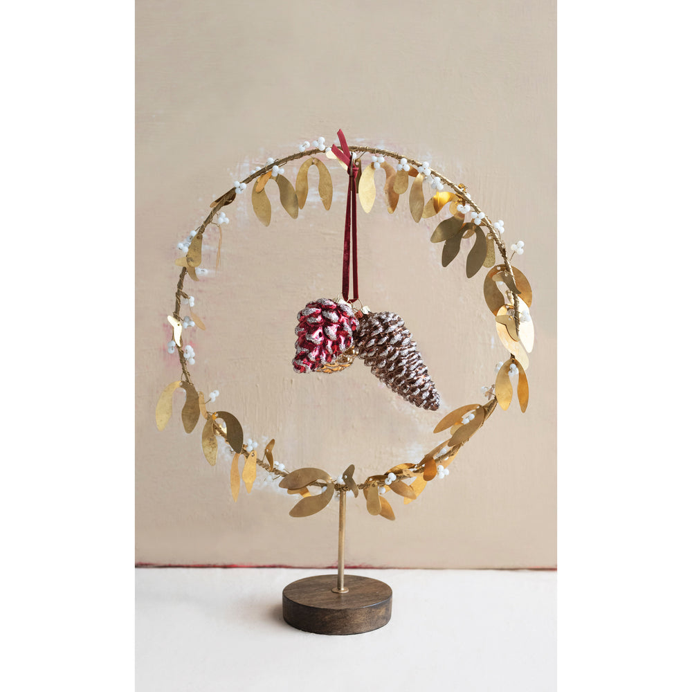 Bead Wreath on Stand with Leaves and Berries